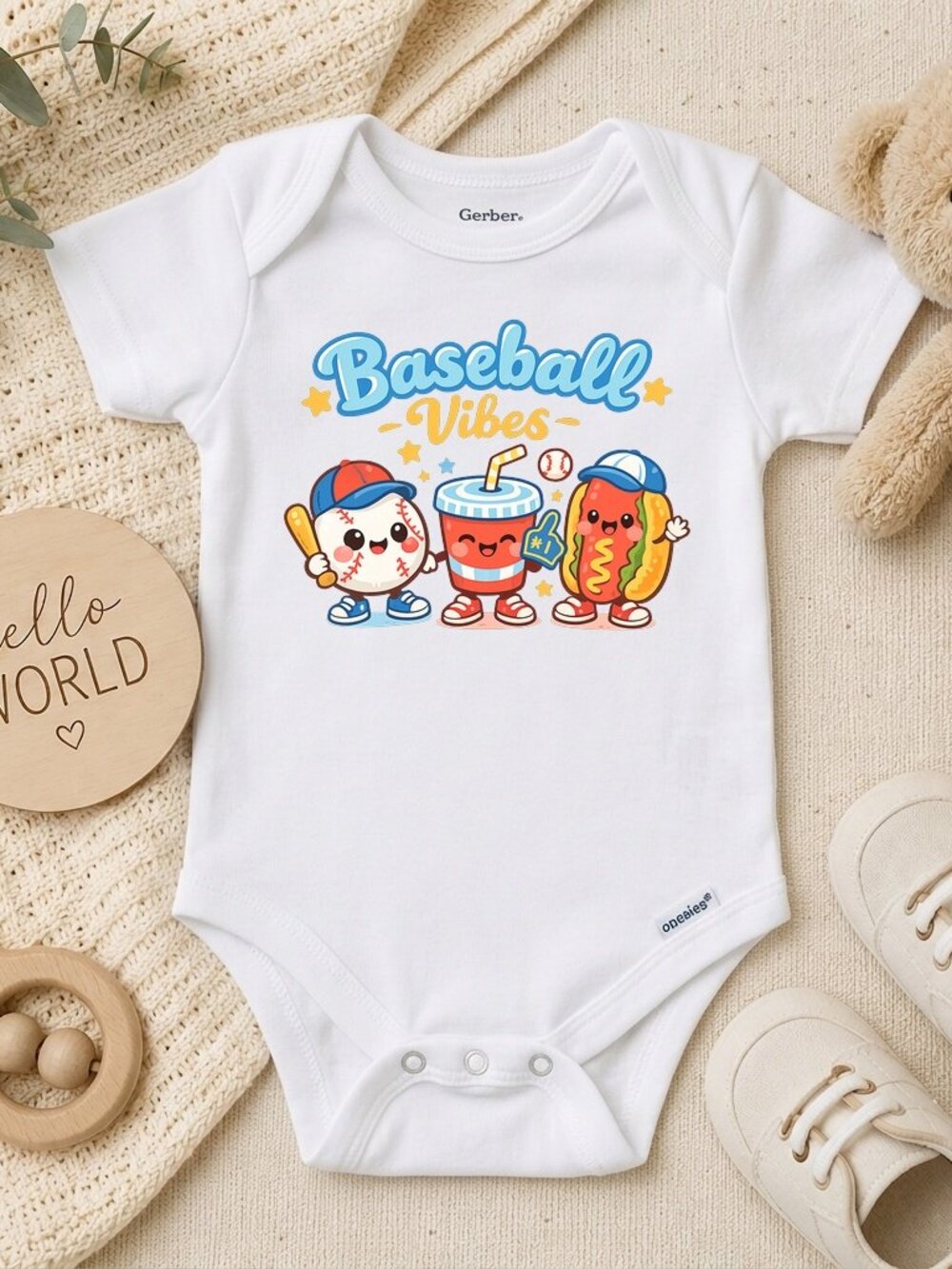 Baseball Vibes Baby Blue Boys Summer ONESIE® - Retro Sports Design